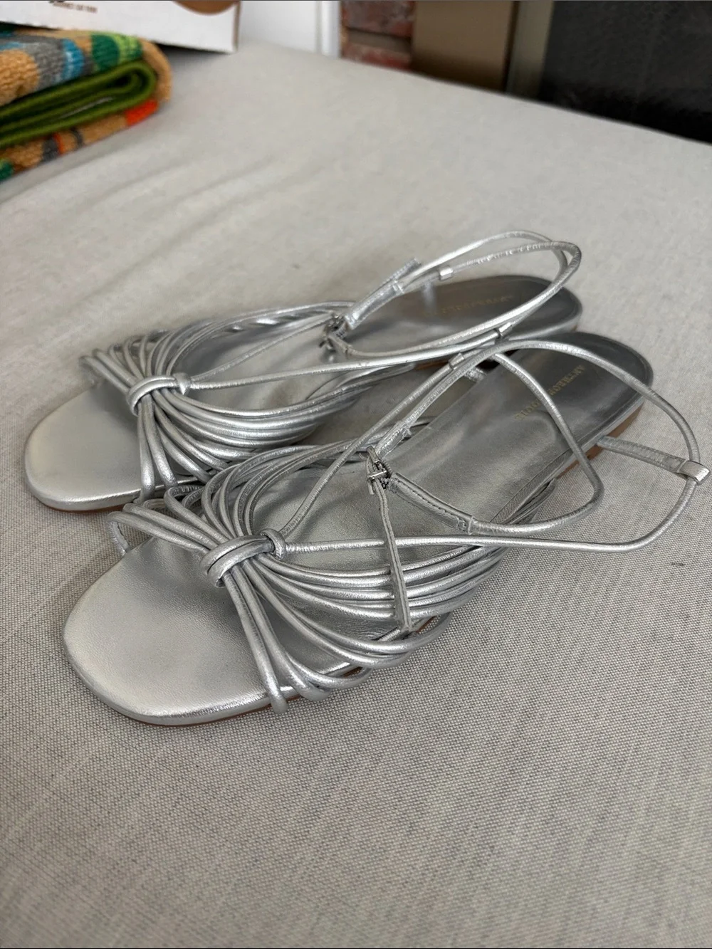 By Anthropologie Size 8 Silver Strappy Flat Sandals